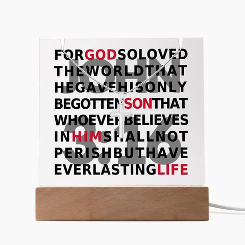 John 3:16 Plaque Baptism Gift with Cross Necklace