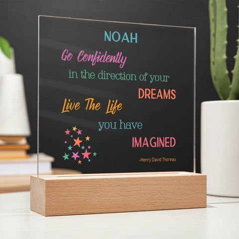 Personalized Plaque For Kids Go Confidently In The Direction Of Your Dreams, Color LED