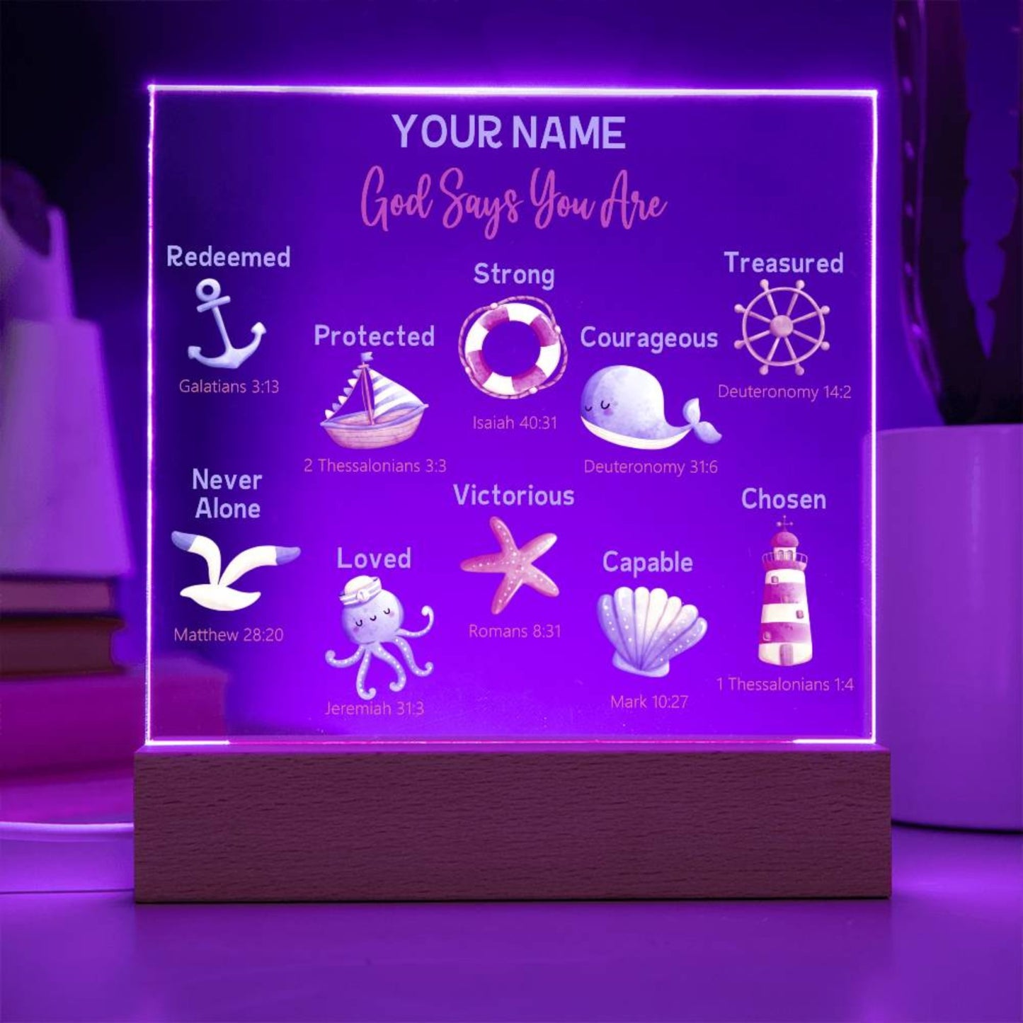 Personalized God Says You Are Never Alone Nautical Theme Lighted Plaque